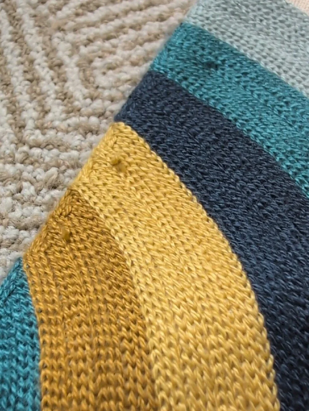 Set of 2 Retro Rainbow Stripe Linen-Blend Pillow Covers Shams Blue & Mustard
